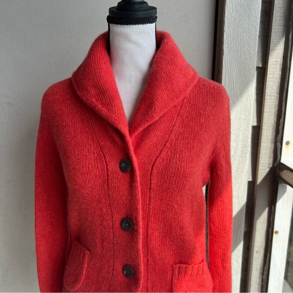 Vintage J Crew Vibrant Coral Sweater Button Up Rabbit Hair Cashmere Merino Wool - Picture 9 of 11
